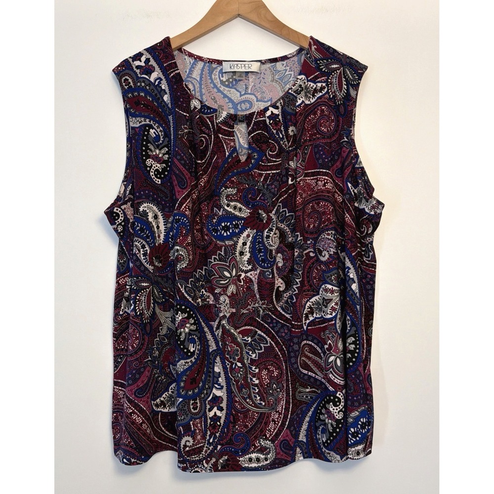 KASPER Sleeveless Paisley Print Blouse Top Tunic Size 3X Purple Multi Career